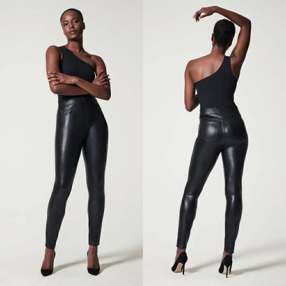 Spanx Leather-Like Ankle Skinny Pant M $128